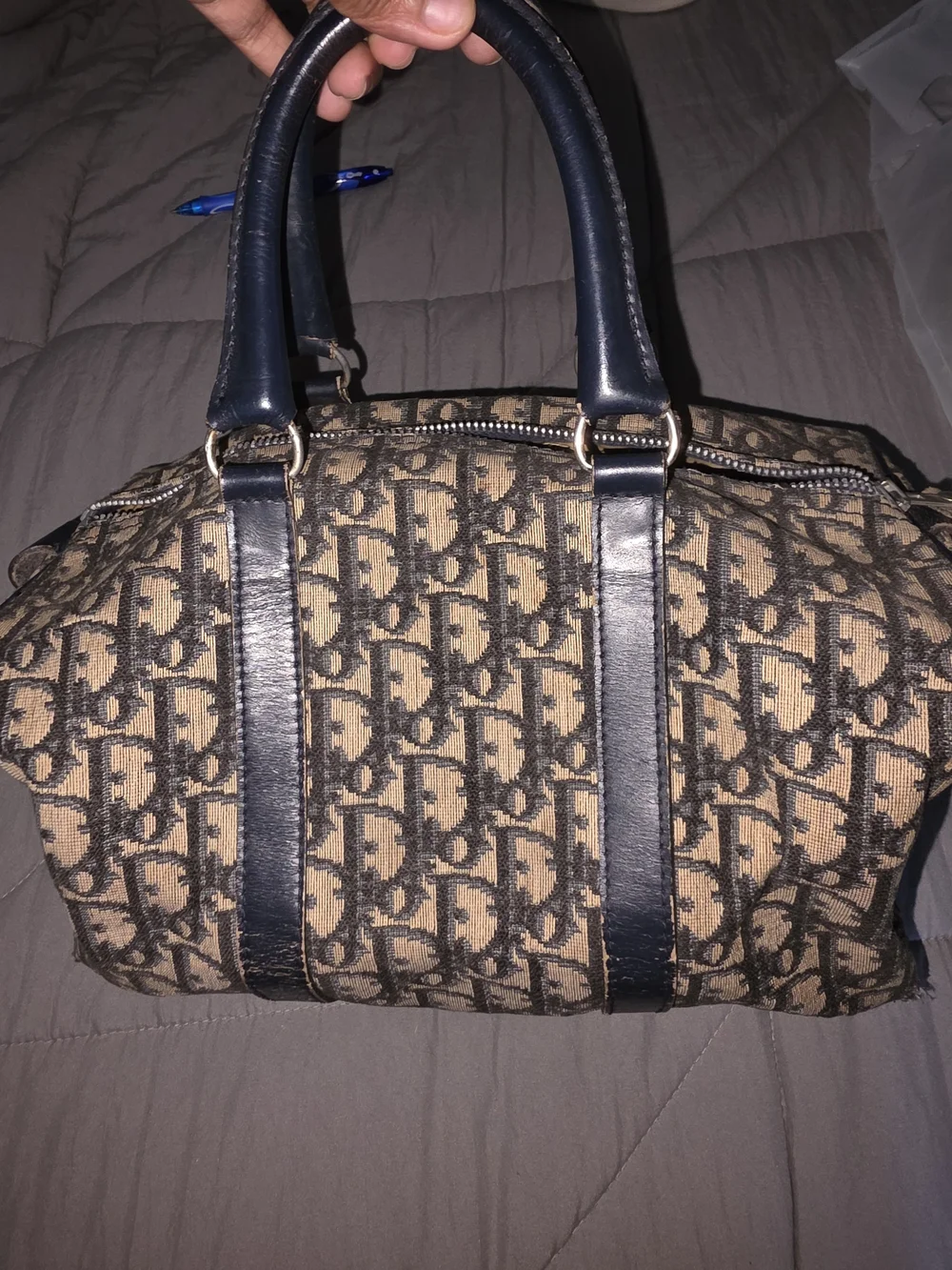 Dior Brown Monogram Trotter Bag with Dark Leather Trim